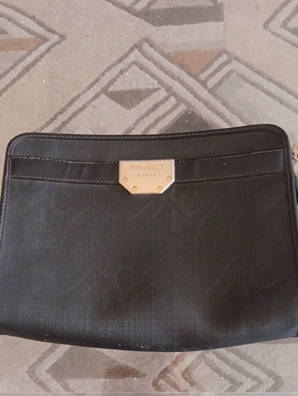 Nina Ricci Black Clutch with Gold Logo Plaque